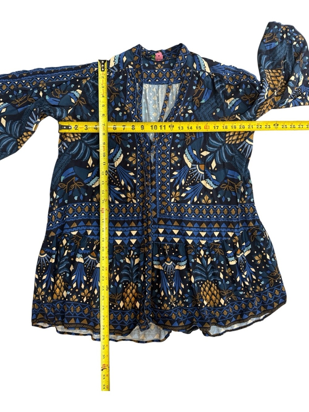 Farm Rio Tropical Magic Blue Patterned Tie-Neck Women’s Dress Size Medium - Picture 15 of 15
